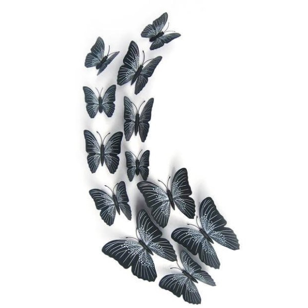 Fluturi 3D cu magnet, decoratiuni casa sau evenimente, set 12 bucati, negru, A14